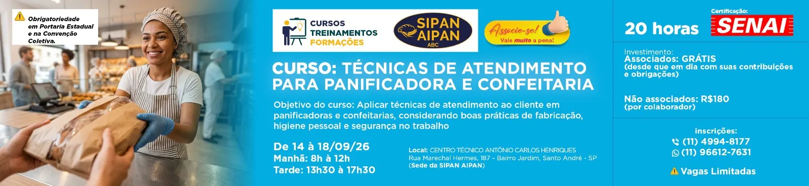 Curso Técnicas de atendimento para Panificação e Confeitaria